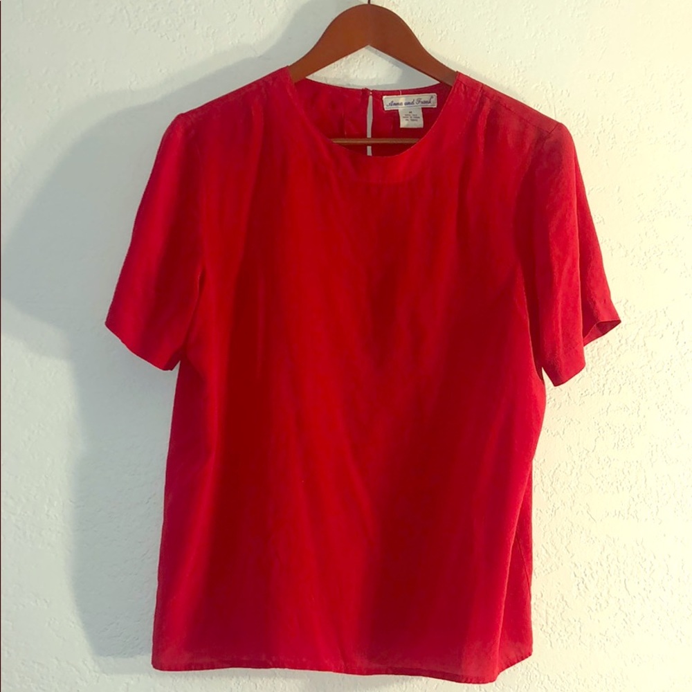 Silk Crew Neck Short Sleeve Blouse